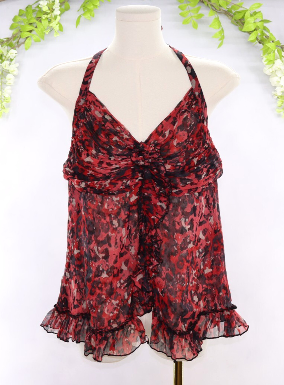 Robbi & Nikki 100% Silk Y2k Babydoll Halter Top Sz L Whimsigoth Grunge